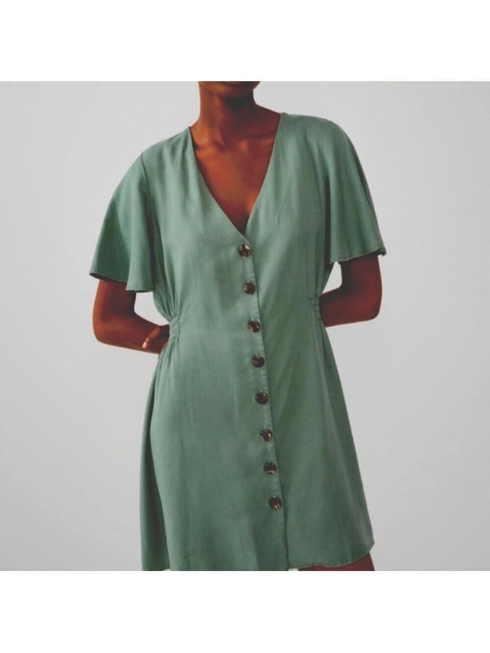 27. ZARA| Dark sage green button front dress S. $35